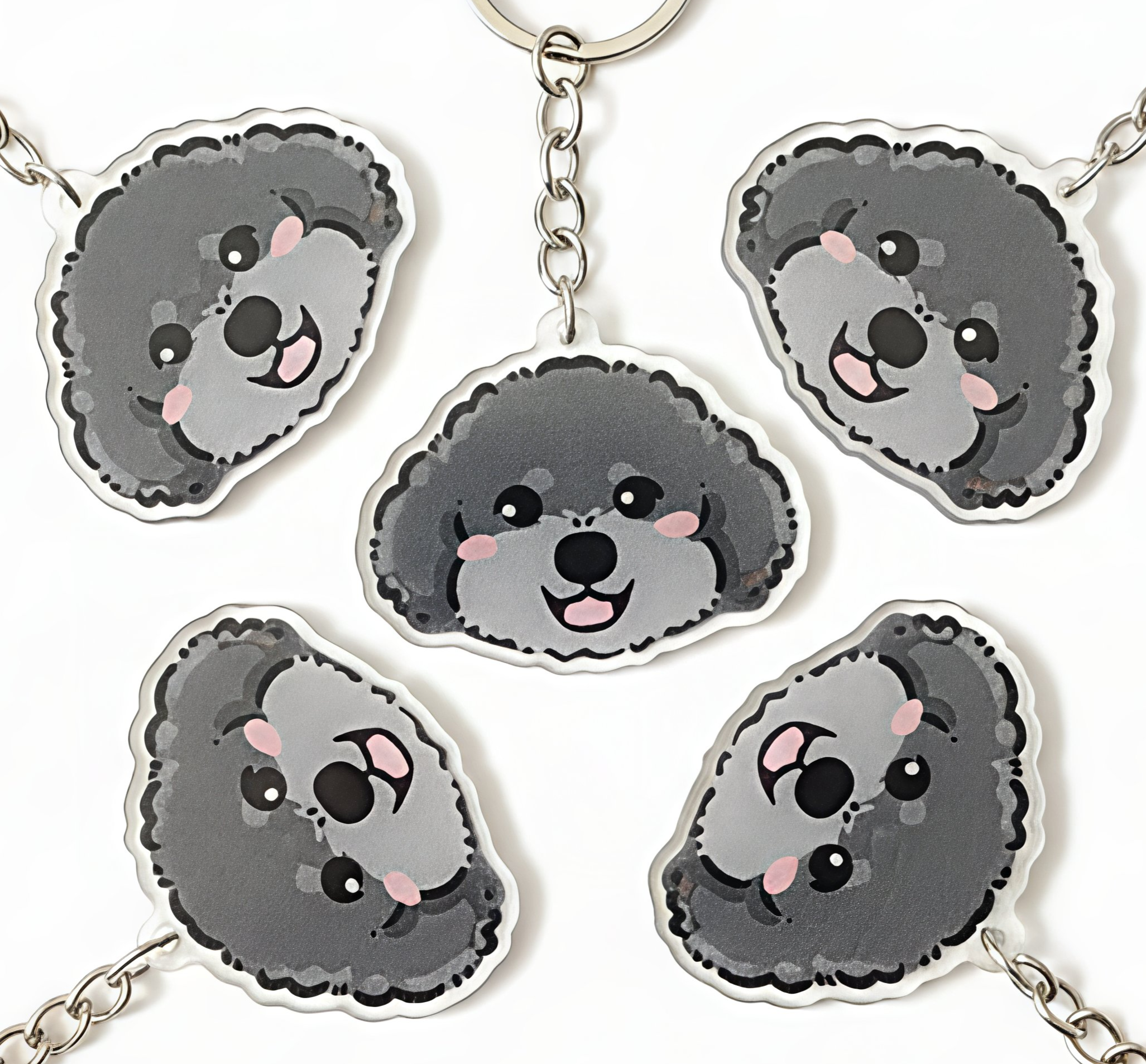 Acrylic Dog Breed Keychain – Grey Poodle Gift & Pet Accessory
