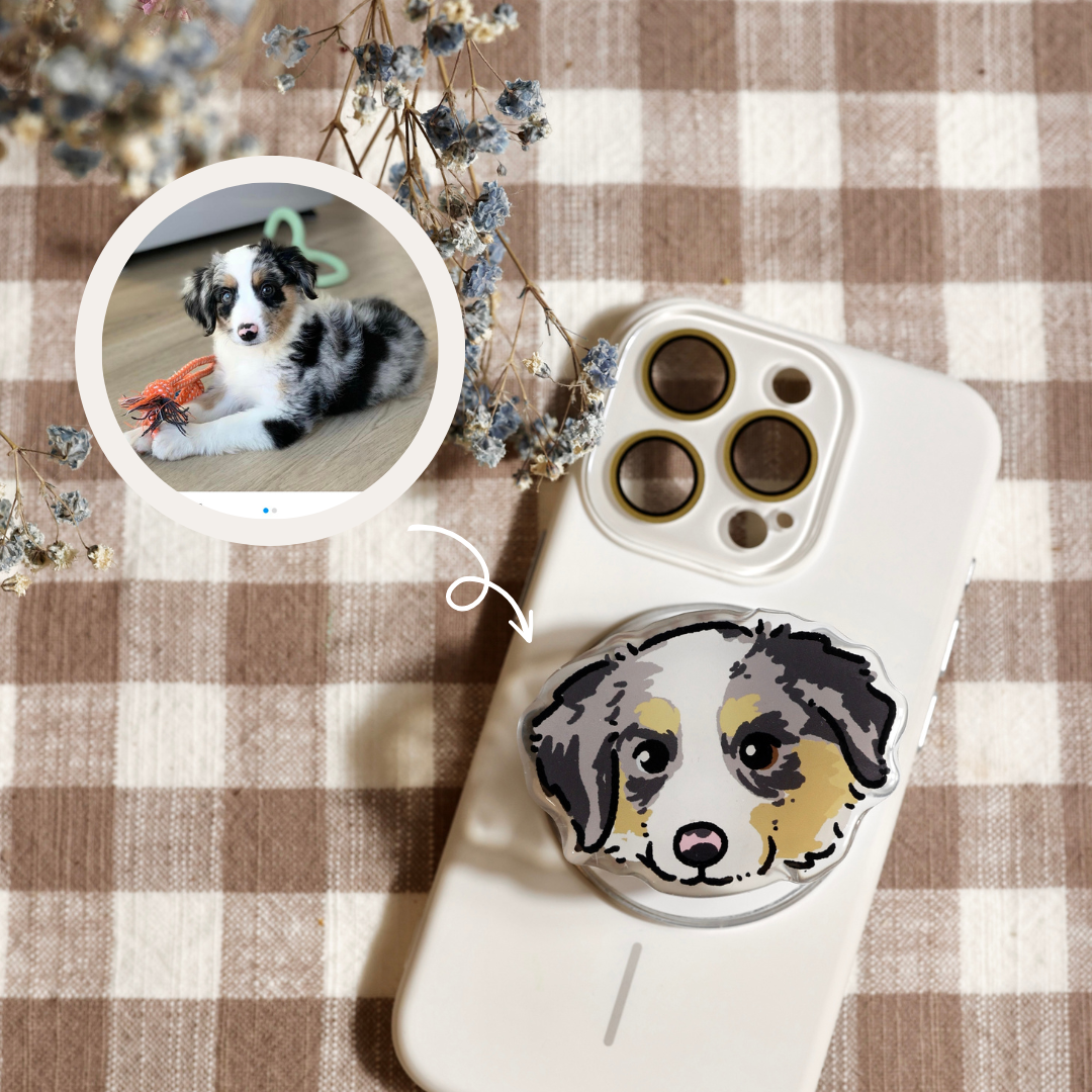 Custom Pet Portrait Phone Grip – Personalized Acrylic Grip with Your Pet’s Photo