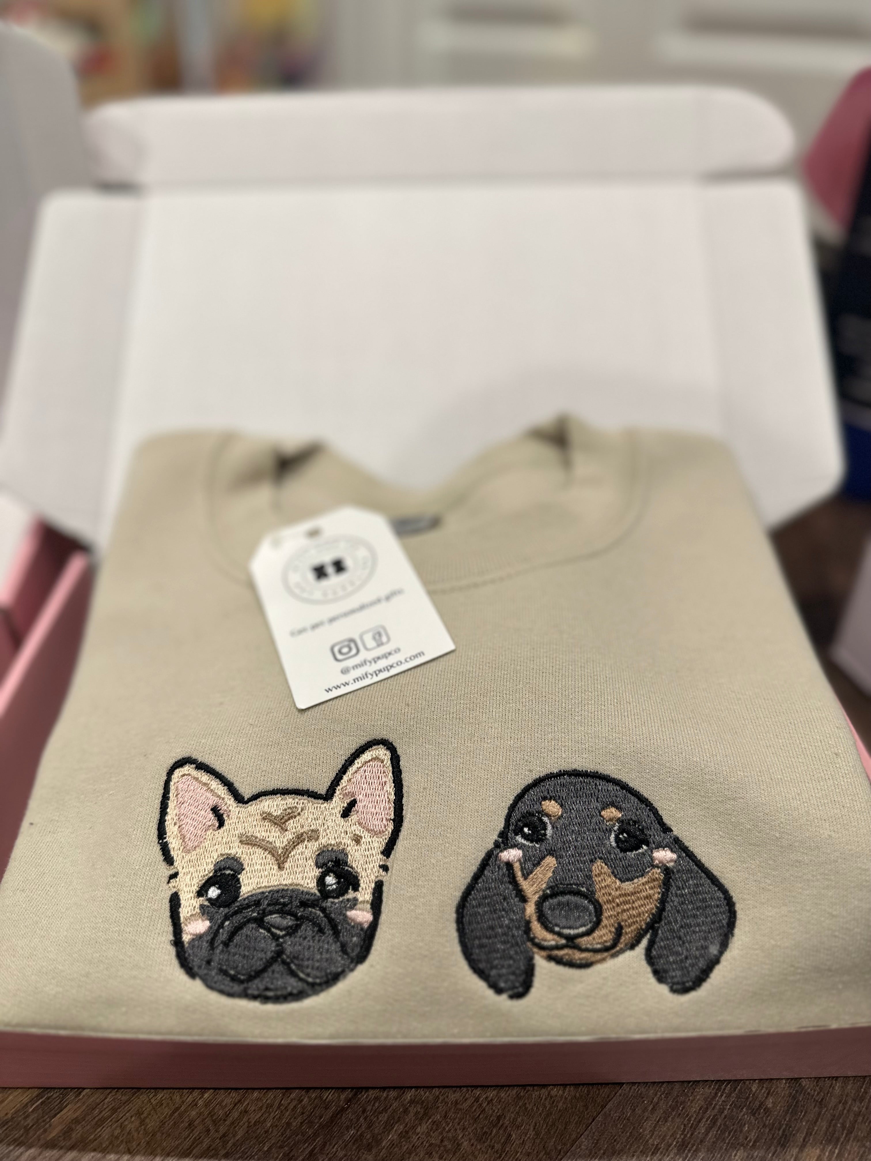 Custom Embroidered Dogs Portrait Sweatshirt with 2 dogs